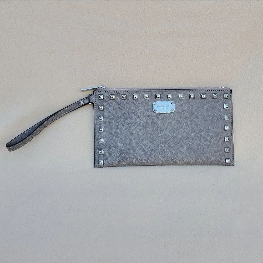 Michael Kors Gray Silver Studded Wristlet Clutch